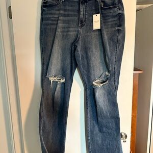 JUDY BLUE Mid Rise Heavy Distressed Straight Fit Dark Wash NEW Blue Jeans 18W